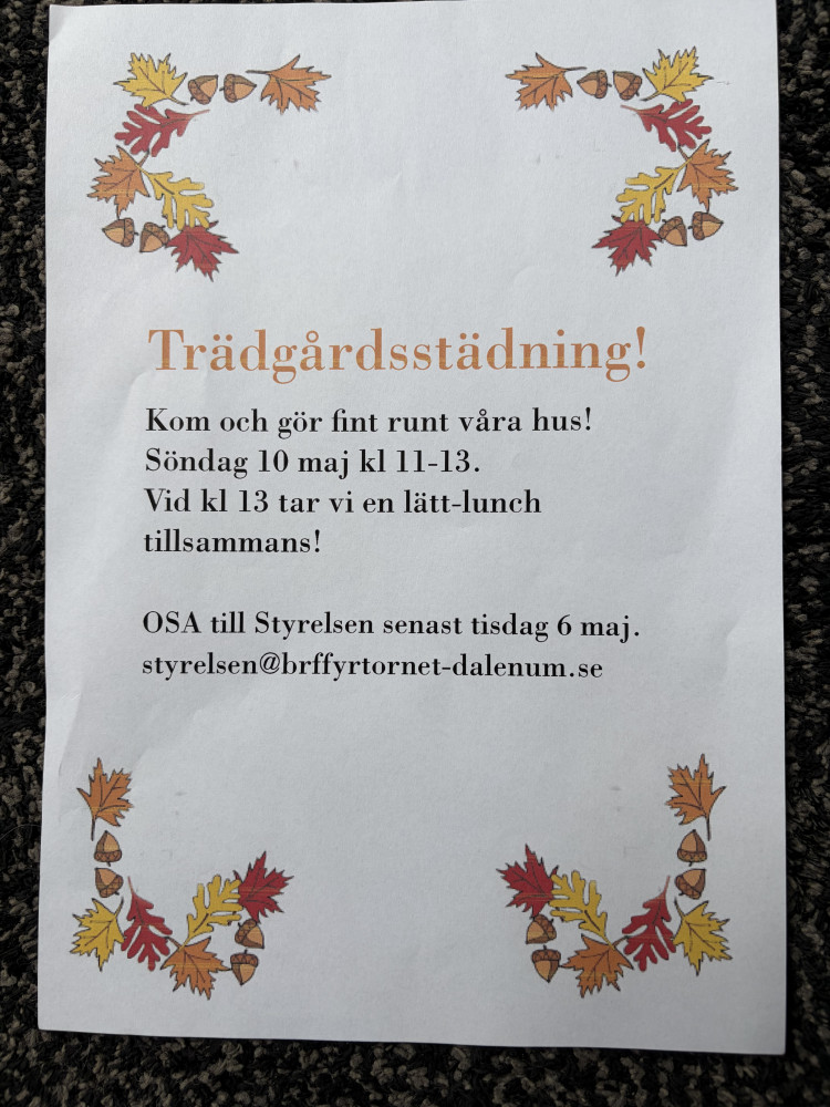 Inbjudan till trädgårdsstäddag.