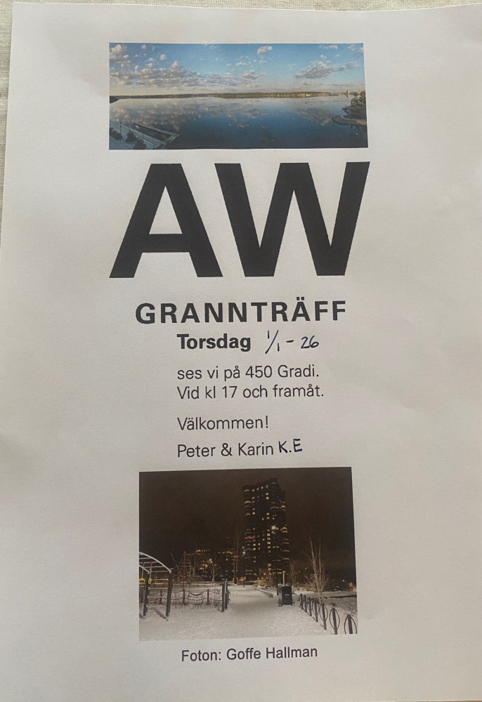 Inbjudan till grannträff på 450 Gradi.